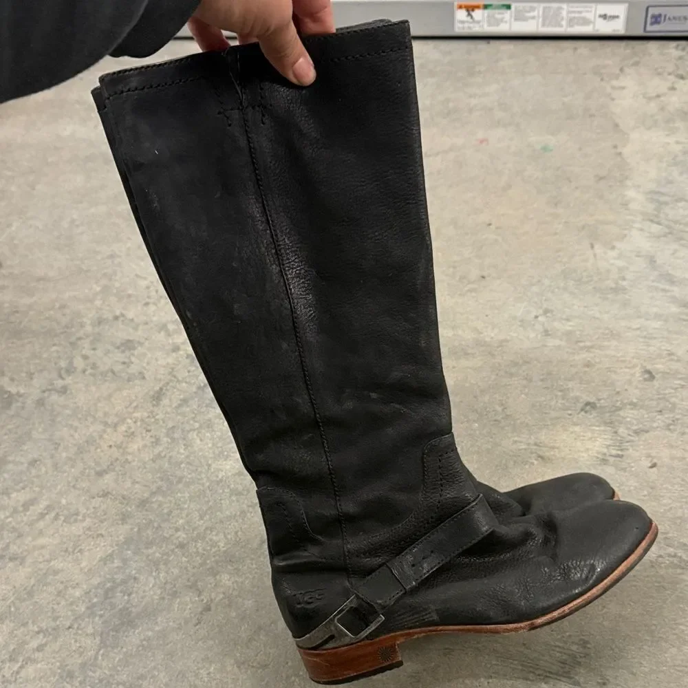 UGG Black Leather Knee-High riding Boots